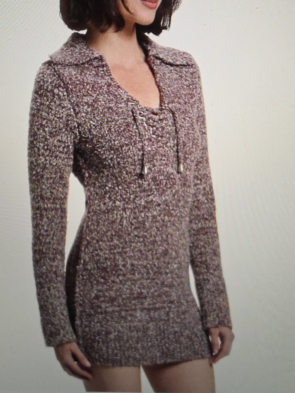 FREE PEOPLE Milena Marled Knit Lace-Up Sweater Dress